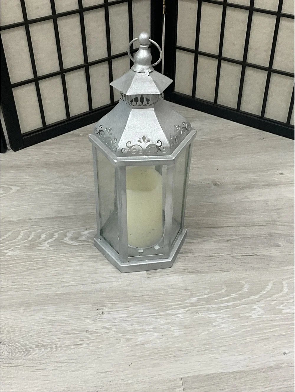 Silver Decorative Lantern LED Candle Tabletop Decoration